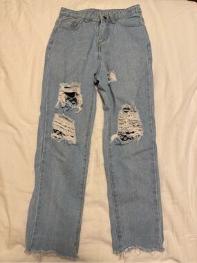 Light Blue Distressed Jeans with built in fishnets